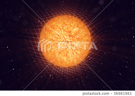 3D illustration Sun gravity bends space around it 36981981