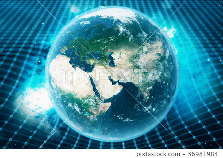 3D illustration Earth's gravity bends space around 36981983
