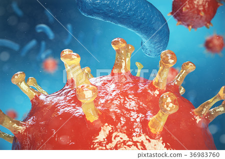 3d Illustration virus, bacteria, cell infected 36983760