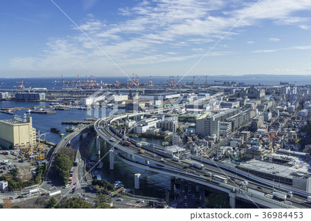 View of Yokohama Honmoku Pier Container Yard and Tokyo Bay 36984453