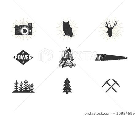 Outdoor adventure silhouette icons set. Climb and 36984699