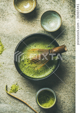 Matcha powder, Chashaku spoon, Chasen bamboo whisk 36985441