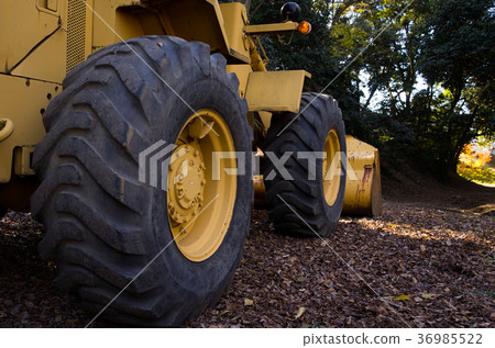 Fallen leaves and wheel loader 36985522