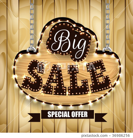 Retro design poster for big sale on wood backgroun 36986256