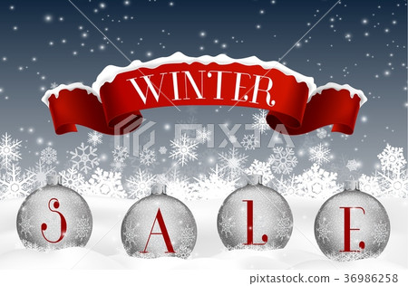 Winter sale background with red realistic ribbon b 36986258