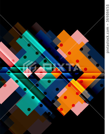 Colorful triangles and arrows on dark background 36986658