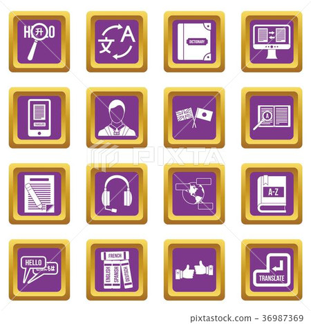 Learning foreign languages icons set purple 36987369