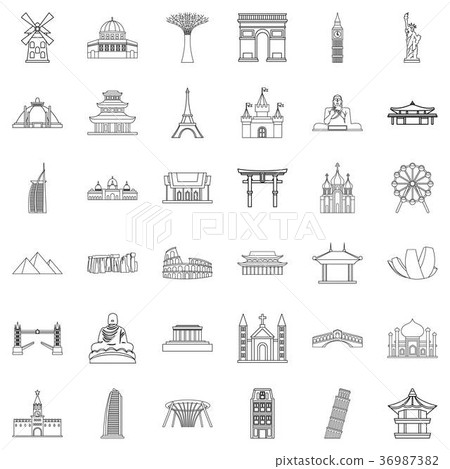 Architecture icons set, outline style 36987382