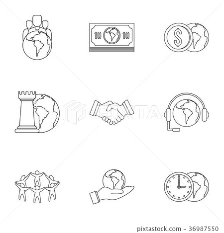 Global finance icon set, outline style Global finance icon set, outline style 36987550