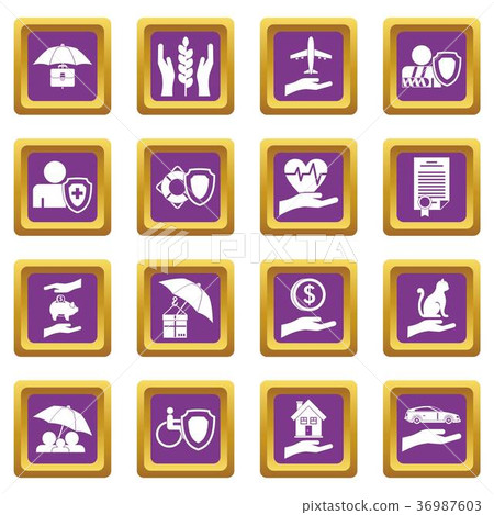 Insurance icons set purple - Stock Illustration [36987603] - PIXTA