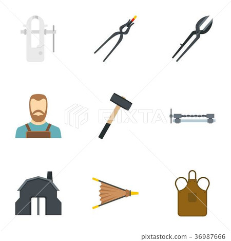 Blacksmith profession icon set, flat style Blacksmith profession icon set, flat style 36987666