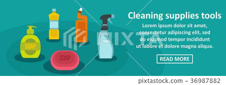 Cleaning supplies tools banner horizontal concept Cleaning supplies tools banner horizontal concept 36987882