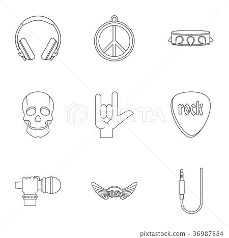Rock musician icon set, outline style Rock musician icon set, outline style 36987884