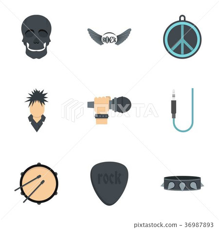 Rock festival icon set, flat style 36987893