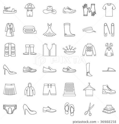 Clothes icons set, outline style Clothes icons set, outline style 36988158