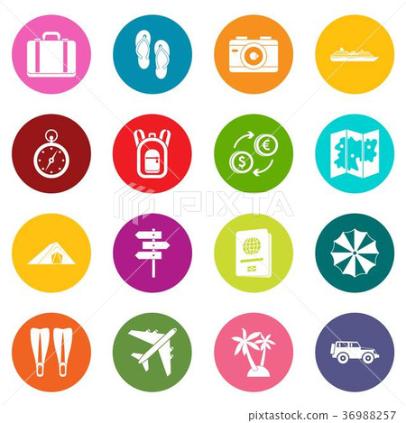 Travel icons many colors set 36988257