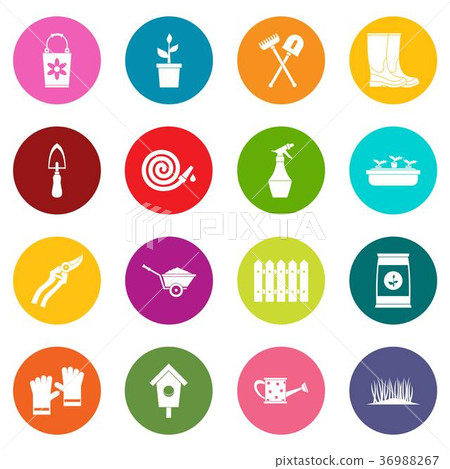 Gardening icons many colors set 36988267