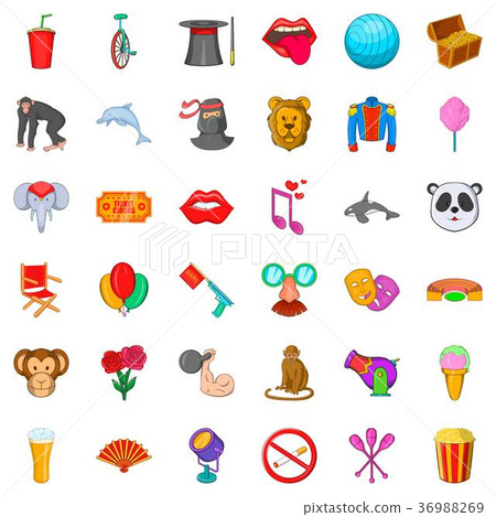 Circus icons set, cartoon style 36988269