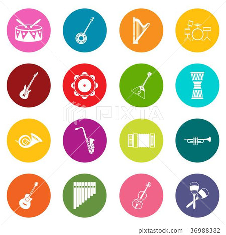 Musical instruments icons many colors set 36988382
