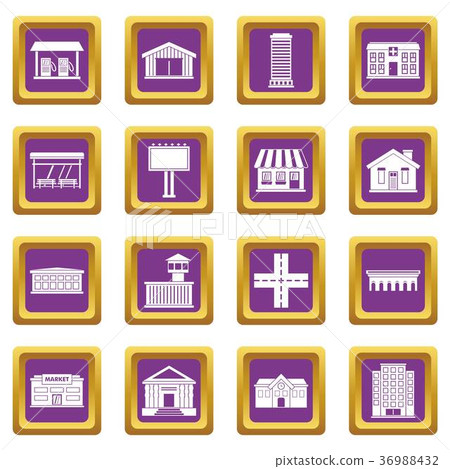 City infrastructure items icons set purple 36988432