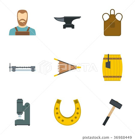 Industrial blacksmith icon set, flat style Industrial blacksmith icon set, flat style 36988449