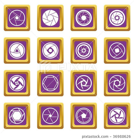 Photo diaphragm icons set purple Photo diaphragm icons set purple 36988626
