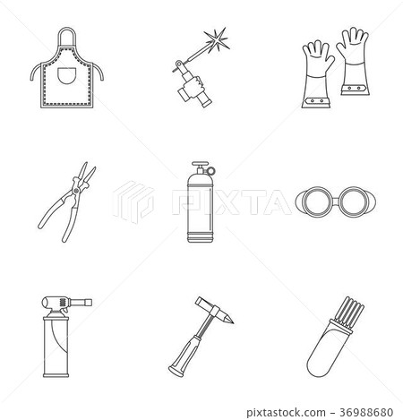 Welder construction icon set, outline style 36988680