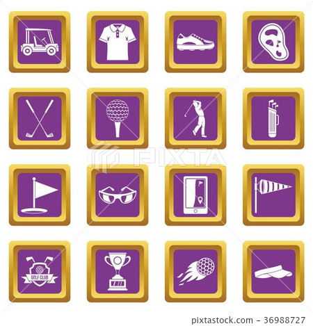 Golf items icons set purple 36988727