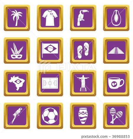 Brazil travel symbols icons set purple Brazil travel symbols icons set purple 36988853