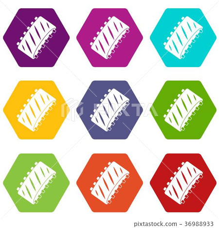 Pork rib meat icon set color hexahedron Pork rib meat icon set color hexahedron 36988933