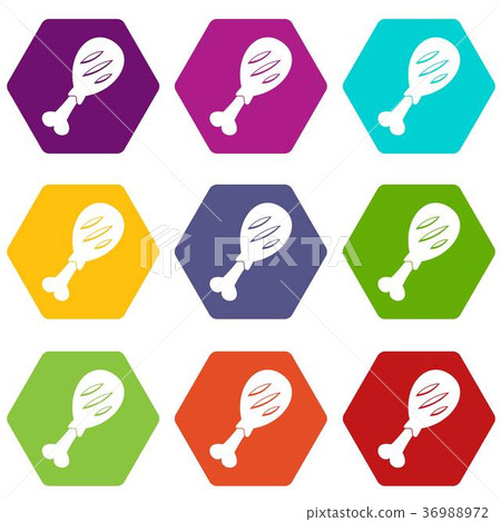 Leg of pork icon set color hexahedron 36988972