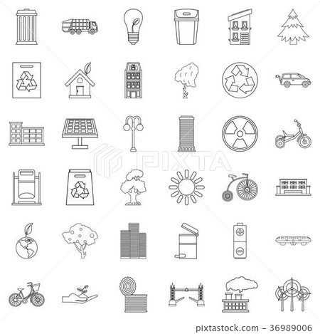Eco city icons set, outline style 36989006