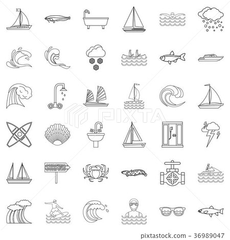 Water icons set, outline style 36989047