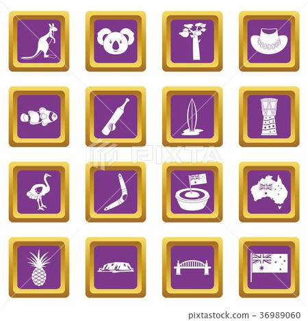 Australia travel icons set purple 36989060