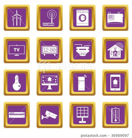 Smart home house icons set purple Smart home house icons set purple 36989097