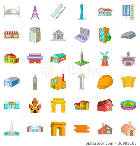 City architecture icons set, cartoon style City architecture icons set, cartoon style 36989105