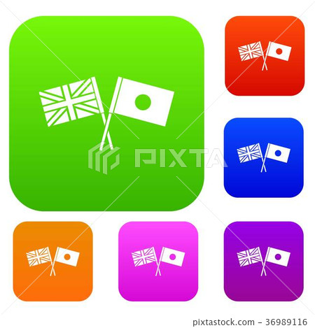 UK and Japan flags crossed set collection 36989116