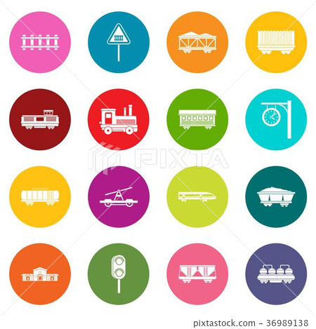 Railway icons many colors set 36989138
