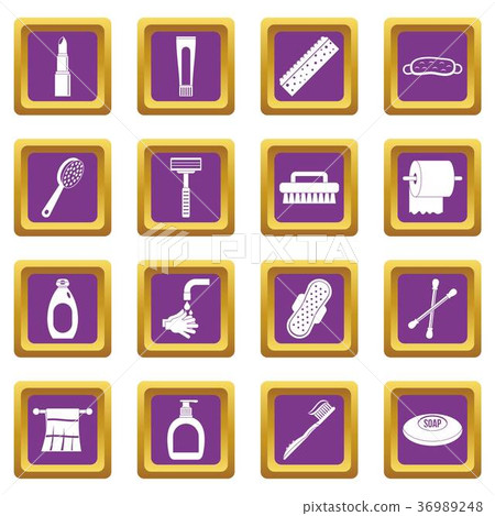 Hygiene tools icons set purple 36989248