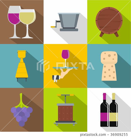Wine shop icons set, flat style Wine shop icons set, flat style 36989255
