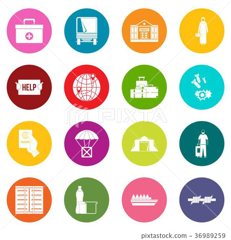 Refugees problem icons many colors set 36989259