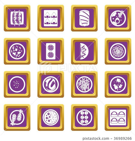 Japan food icons set purple Japan food icons set purple 36989266