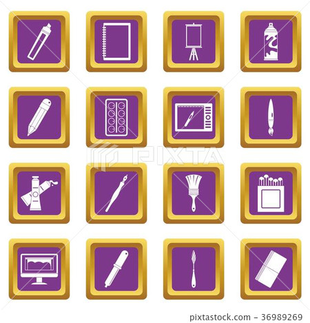Design and drawing tools icons set purple Design and drawing tools icons set purple 36989269