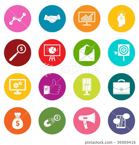 Marketing items icons many colors set Marketing items icons many colors set 36989416