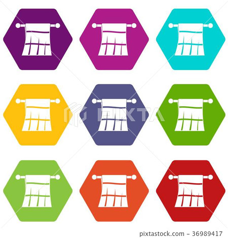 Towel on a hanger icon set color hexahedron Towel on a hanger icon set color hexahedron 36989417