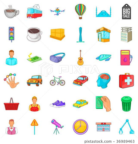 Big city icons set, cartoon style Big city icons set, cartoon style 36989463