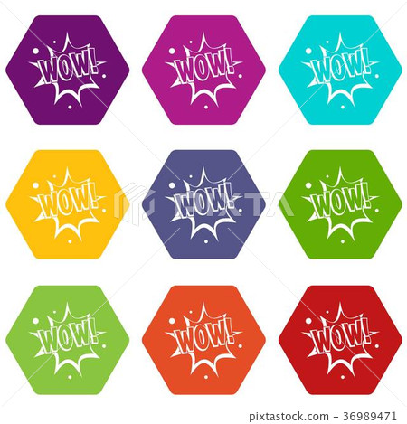 WOW, explosion effect icon set color hexahedron WOW, explosion effect icon set color hexahedron 36989471