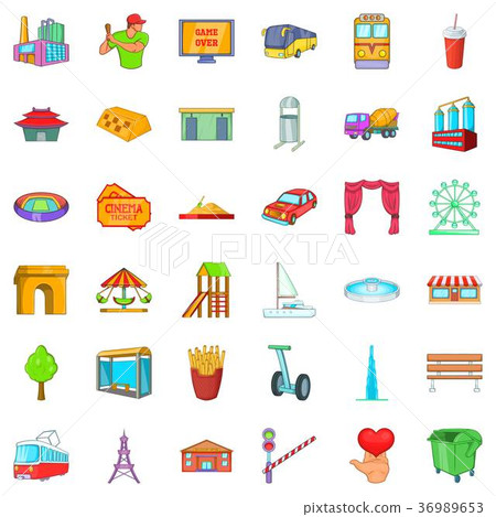 Metropolis icons set, cartoon style Metropolis icons set, cartoon style 36989653