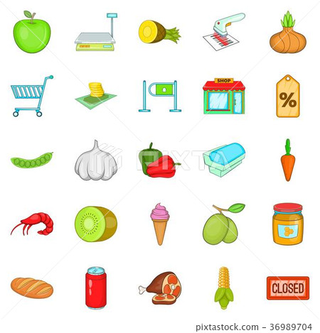Vegetable shop icons set, cartoon style 36989704