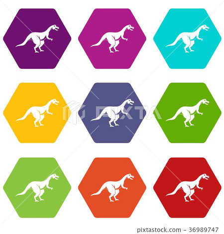 Theropod dinosaur icon set color hexahedron Theropod dinosaur icon set color hexahedron 36989747